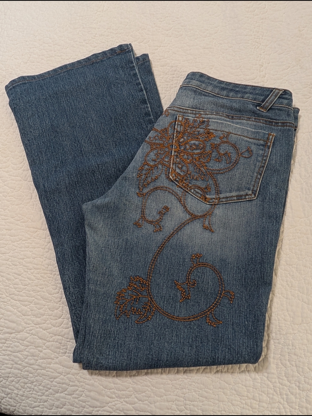 Cache Blue Straight-Leg Jeans with Brown Embroidery